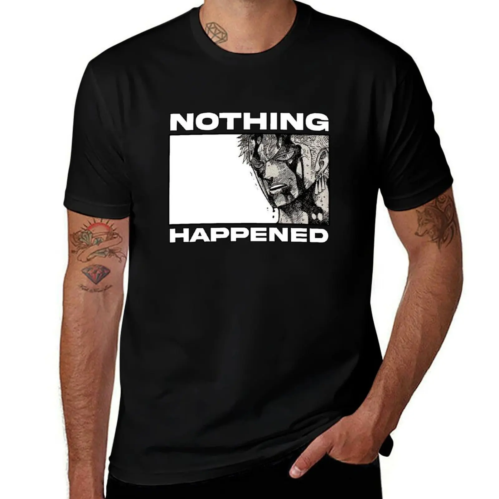 

Nothing Happened Zoro V2 T-Shirt for a boy anime mens vintage t shirts