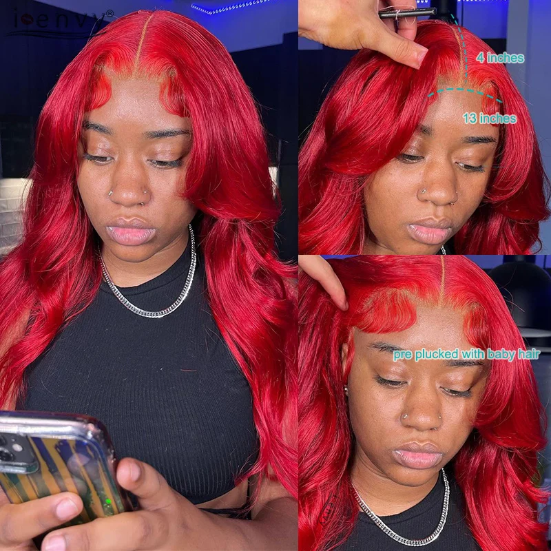 Red Body Wave Lace Front Wigs 13X6 Hd Lace Frontal Wigs Pre Plucked 13X4 Colored Burgundy 99J Human Hair Wigs 30 Inches Women