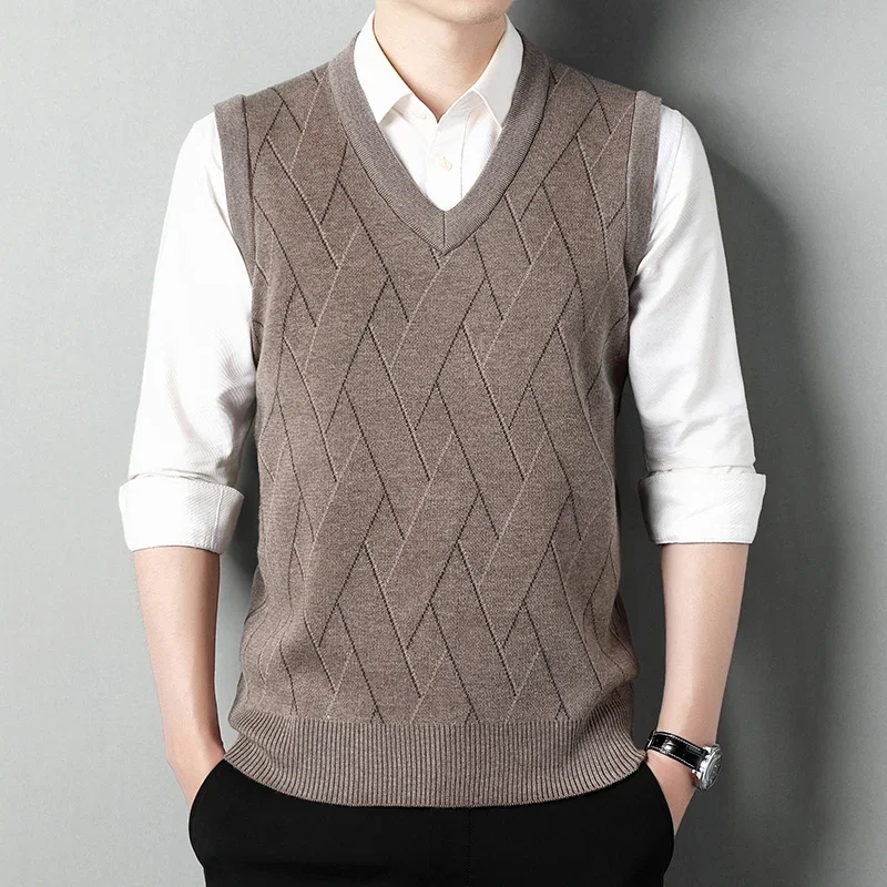 Men's Thickened Casual Sweater Tank Top Autumn and Winter Warm Men's V-neck Tank Top