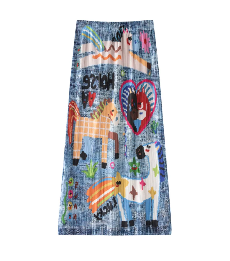 HOT SELLING  Miyake style printed high-waisted elegant straight skirt IN  STOCK