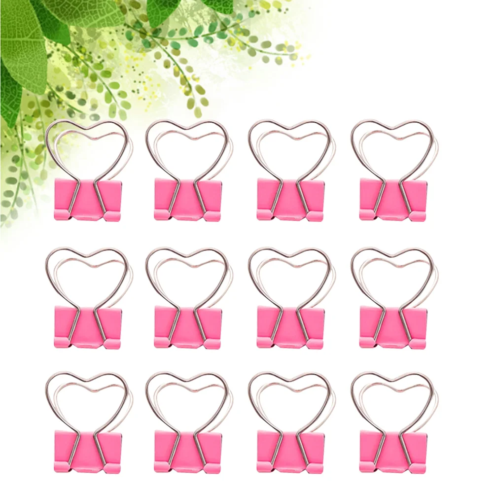 

12pcs Metal Mini Binder Clips with Heart Shaped Handle Decorative Paper Clips Notes Letter Paper Clip for Office Home School (Pi