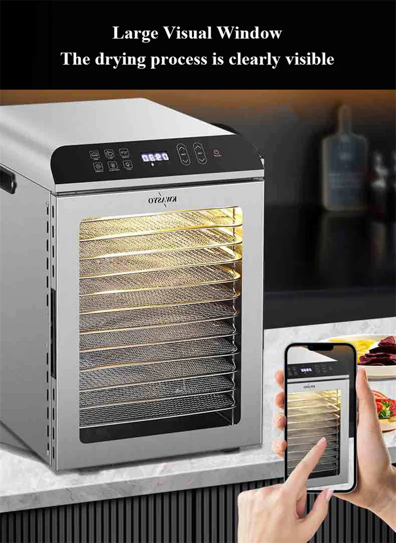 New 12 Layers Food Dehydrator Dryer 800W 110V 220V Smart Vegetables Fruit Drying Machine Timing Function Kitchen Appliance