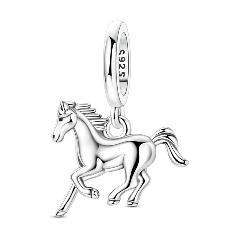 Original 925 Sterling Silver Charms Bead Running Horse Pendant Fine DIY Birthday Jewelry Gifts For Women