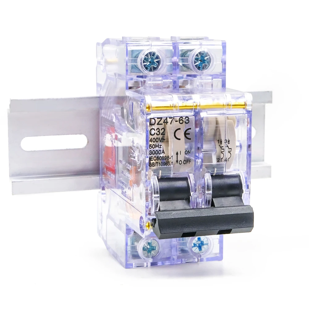 Household DZ47-63 2P Transparent MCB, 6-63A DIN Rail Miniature Circuit Breaker with Overload Protection (6 Pcs)