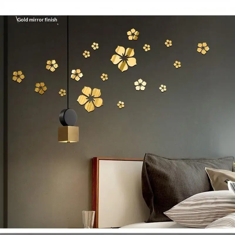 18 Stück 3D-Blumen-Spiegel-Wandaufkleber aus Acryl, TV-Hintergrund-Dekoration, Schlafzimmer-Deko – Detail 13