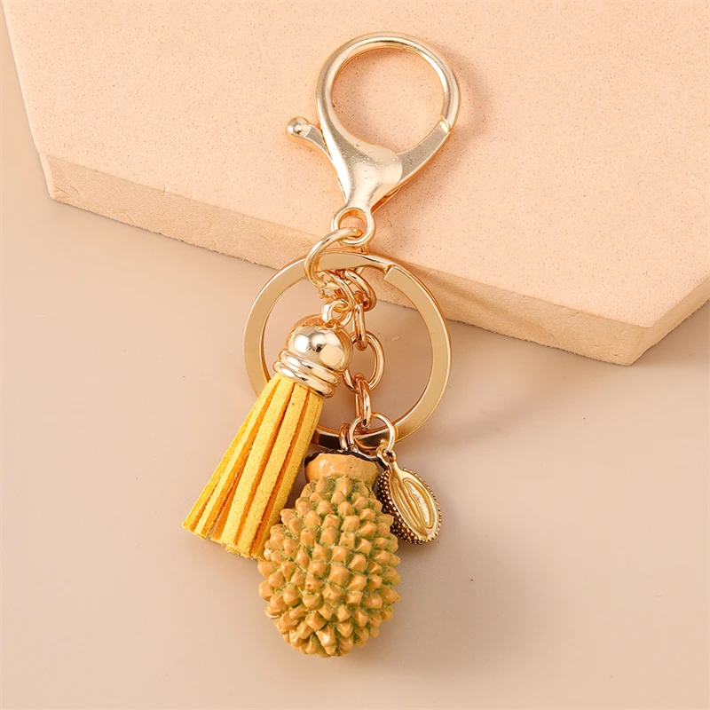Niedliche Frucht-Quasten-Schlüsselanhänger, Kirsch- und Durian-Anhänger, Schlüsselringe für Frauen und Männer, Autoschlüssel, Handtaschen-Schlüsselanhänger, Accessoires, DIY-Schmuckgeschenke – Detail 6