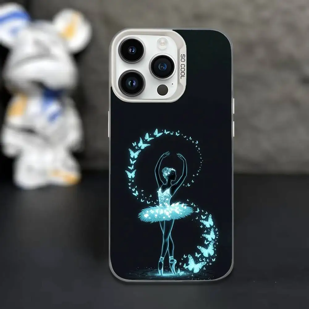 Casing Ponsel Seni Balerina Untuk iPhone 16,15,14,13,12,11,Mini,Pro,XS,SE,MAX Putih Matte Tahan Guncangan