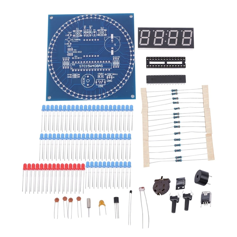 1 Piece DIY Rotating Electronic Clock Kit Electronic Circuit Basic Experimental Kit LED Display Alarm Clock DIY Parts Blue