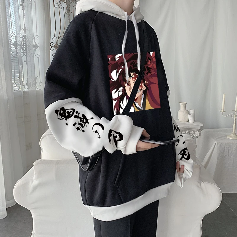 Anime Demon Slayer Tsugikuni Yoriichi Hoodies Winter Anime Printed Pullover Women Men Warm Comfortable Patchwork Sweatshirts