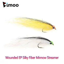 Bimoo 6PCS Slowly Sinking Wounded EP Silky Fiber Minnow Streamer Ice Dub Baitfish Streamer Fly Salmon Bass Trout Fishing Lures
