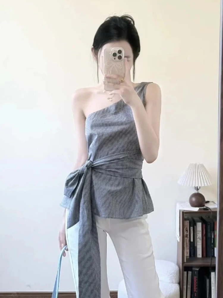 

Ele ey асимметричный топ с бретельками, женский летний красивый топ без рукавов с поясом, жилет Svel Vest