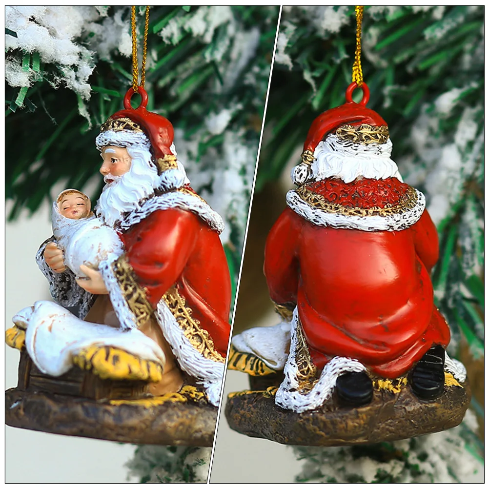 

Jesus Birth Statue Sitting Santa With Baby Figurine Resin Santa Claus Miniatures Christmas Tree Hanging Pendants Santa Pendant