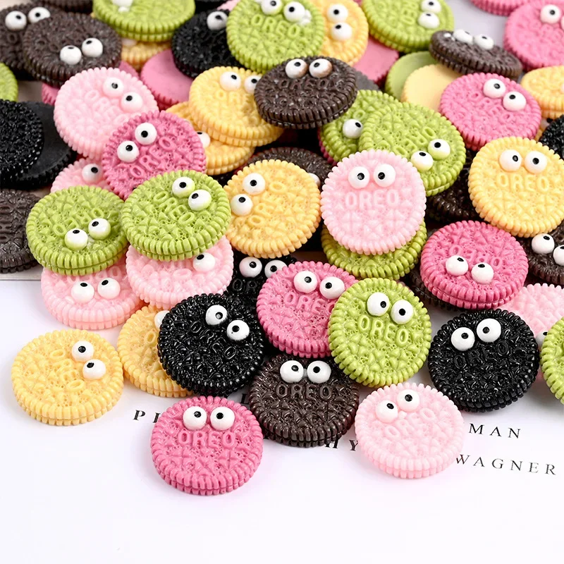 10Pcs Mini Artificial Big Eye Biscuits Kawaii DIY Accessories Earring Material Fake Cracker Hair Rope Hairpin Decoration