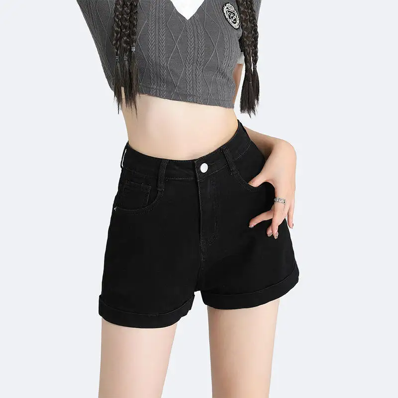 Slim High-Waist A-Line Denim Shorts Women's Thin New Style Spring Summer Small Size Cuffed Trendy Hot Pants Casual Commute