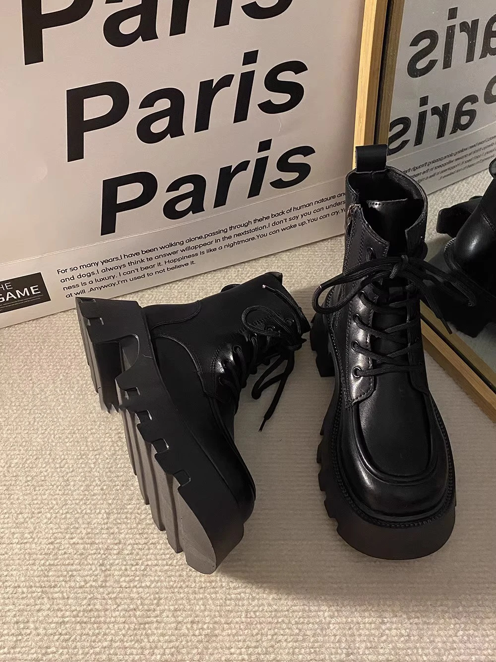 Gotische Plateau Stiefeletten Damen Blockabsatz Schnürstiefeletten abnehmbarer Metall Schmetterling Riemen Herbst Winter PU Leder Schuhe Punk Stiefel bequeme knöchelhohe Freizeitschuhe Modeschuhe für Frauen – Detail 5