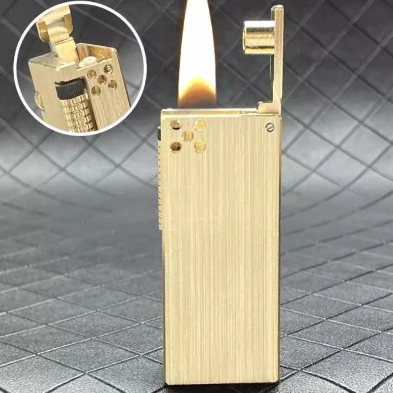 

Retro Brass Fuel Lighter-Ultra-thin sideslip lift arm luxury fuel lighter creative gifts men's cigarette lighter accessories