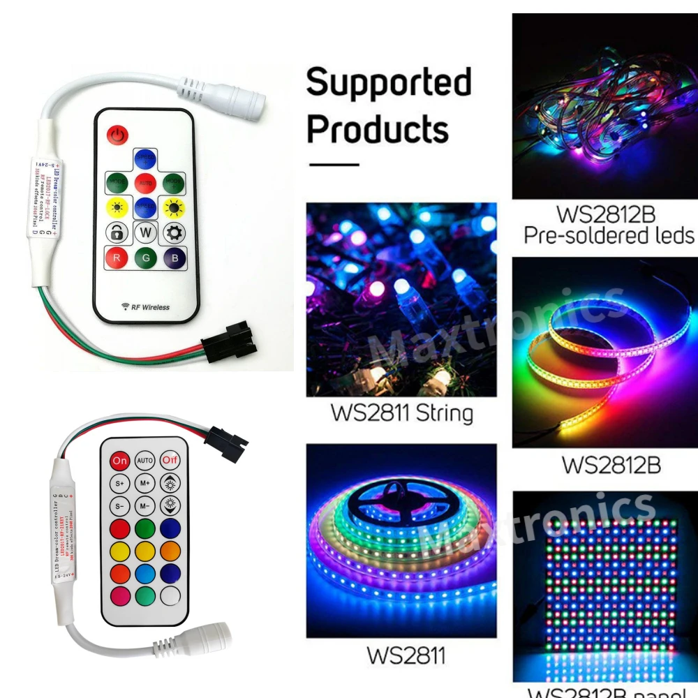 WS2812B WS2811 LED Controller DC5-24V RF 14key / 21Key Remote Wireless 350+ Dream Effect 3pin SM JST RGB IC Led Strip Lights