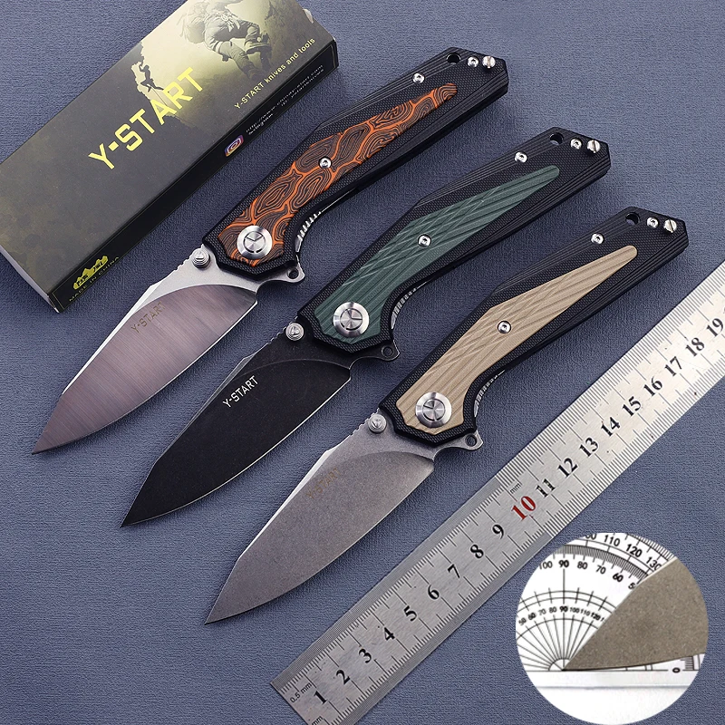 

YSTART New D2 Steel Satin Blade Damascus G10 Handle Hunting Gift Utility Folding Pocket 3 Colors Survival Self Defense Knives