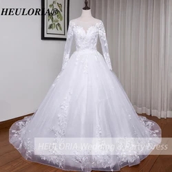 HEULORIA princess wedding dress Long Sleeve lace applique Plus Size Ball Gown bride dress lace up robe de mariee