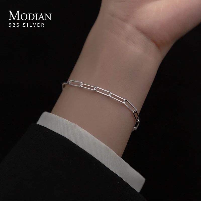 

Modian Authentic 925 Sterling Silver Simple Hollow Out Fashion Bracelet for Women Chain Bracelets Silver Fine Jewelry Gift