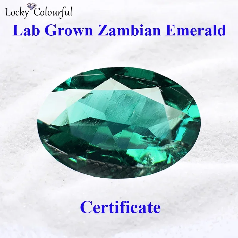 Lab Grown Zambian Emerald Oval Shape Green Color with Cracks Inclusions Inside Charms Beads Necklace Selectable AGL Certificate