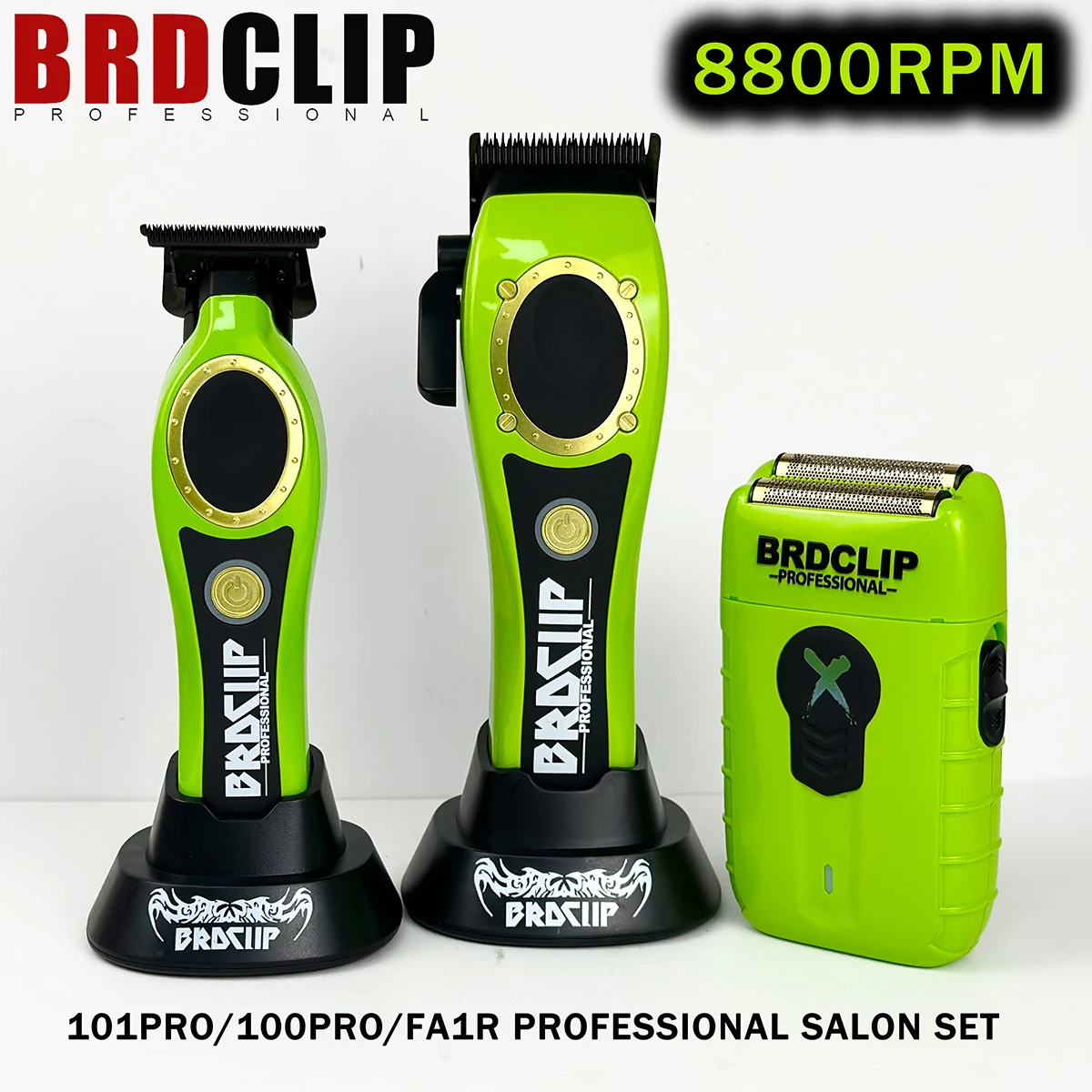 BRDCLIP 100PRO 101PRO FA1R 3pc Barber Kits Professional 8800RPM Hair Clipper Electric Shaver Trimmer with Base