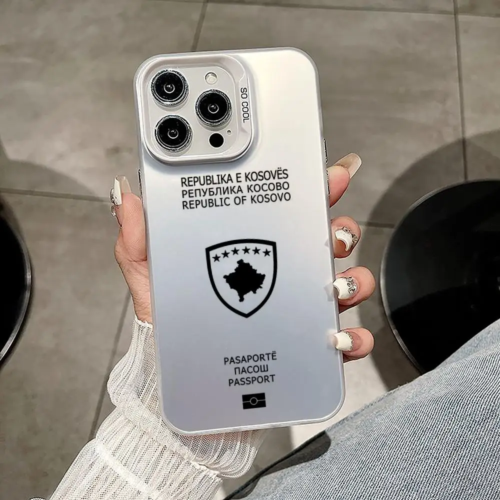 

Чехол для телефона с паспортом Косово IMD для IPhone 16, 15, 14, 13, 12, XS Pro Max Plus 11, модный матовый чехол с лазерным градиентом, роскошный