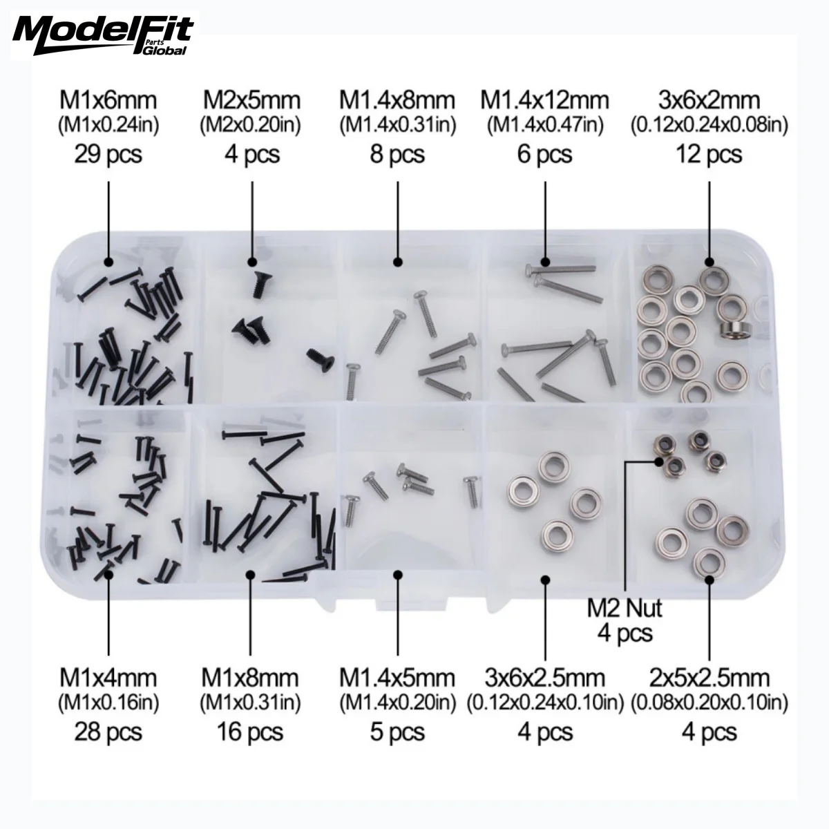 Stainless Steel Screws Set Black Oxidized Steel Screw Screw Nut Set 120Pcs With Storage Box Repair Tools For 1/30 RC Crawler Car