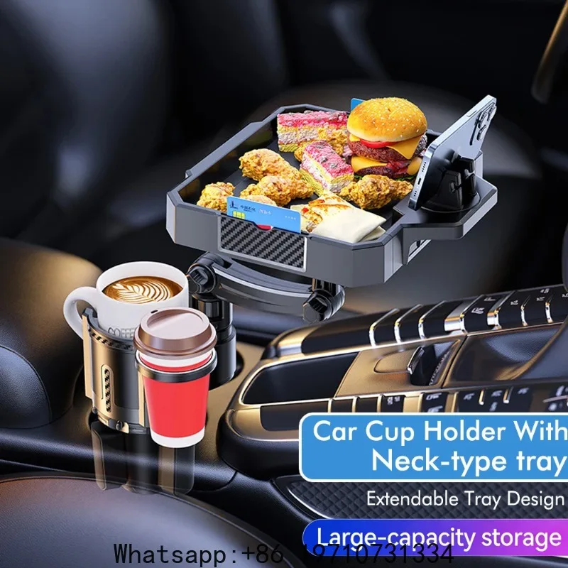 Upgraded Wider and Larger 360-degree Rotating In-car Cup Holder Dining Tray and Storage Rack with Phone Holder and Drink Holder