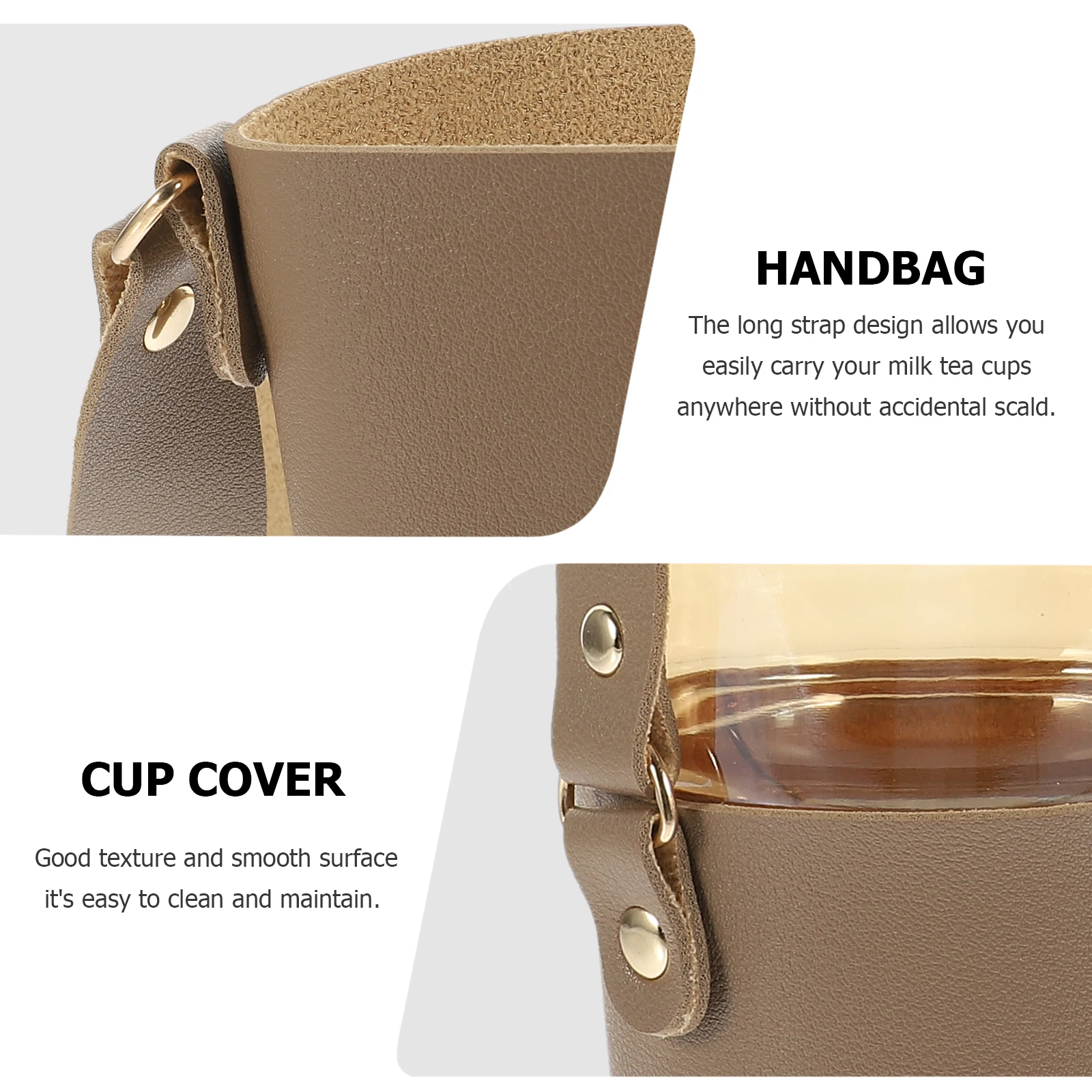

Coffee Cup Sleeve Tote Bag Reusable Hot Cold Brown PU Non Slip Wear Resistant Easy Clean Cup Holder Water Bottle