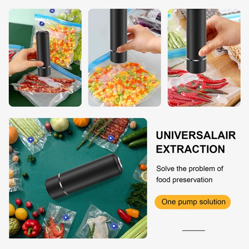 Voedsel Vacuüm Sealer Machine Set Met 3 Vacuüm Sealer Zakken Usb Oplaadbare Handheld Vacuümpomp Voor Foodsaver