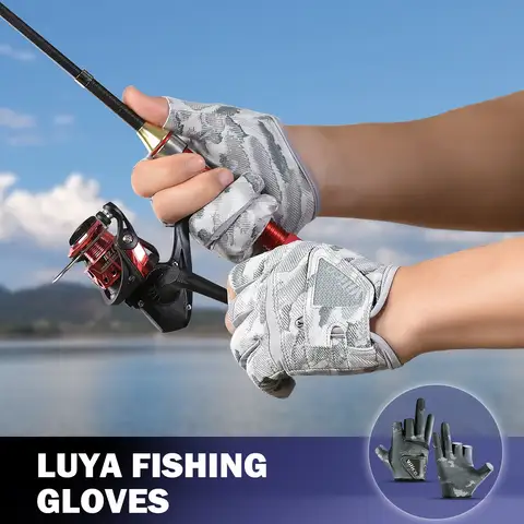 남자를위한 1 쌍 낚시 장갑 여름 낚시 도로 하위 선 스크린 및 안티 슬립 얼음 실크 통기성 얇은 세 손가락 컷 장갑