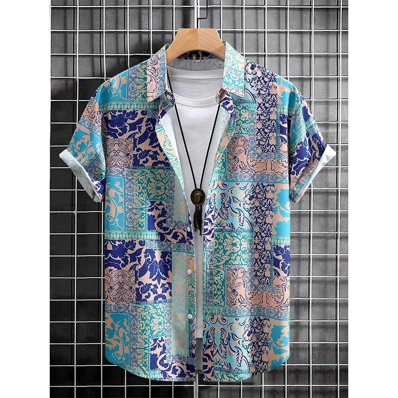 

New Summer, Beach, Plus Size Shirt, Teen, Fashion, Short Sleeve Floral Shirt, Comfortable, Men's, Casual, Short Sleeve Shirt