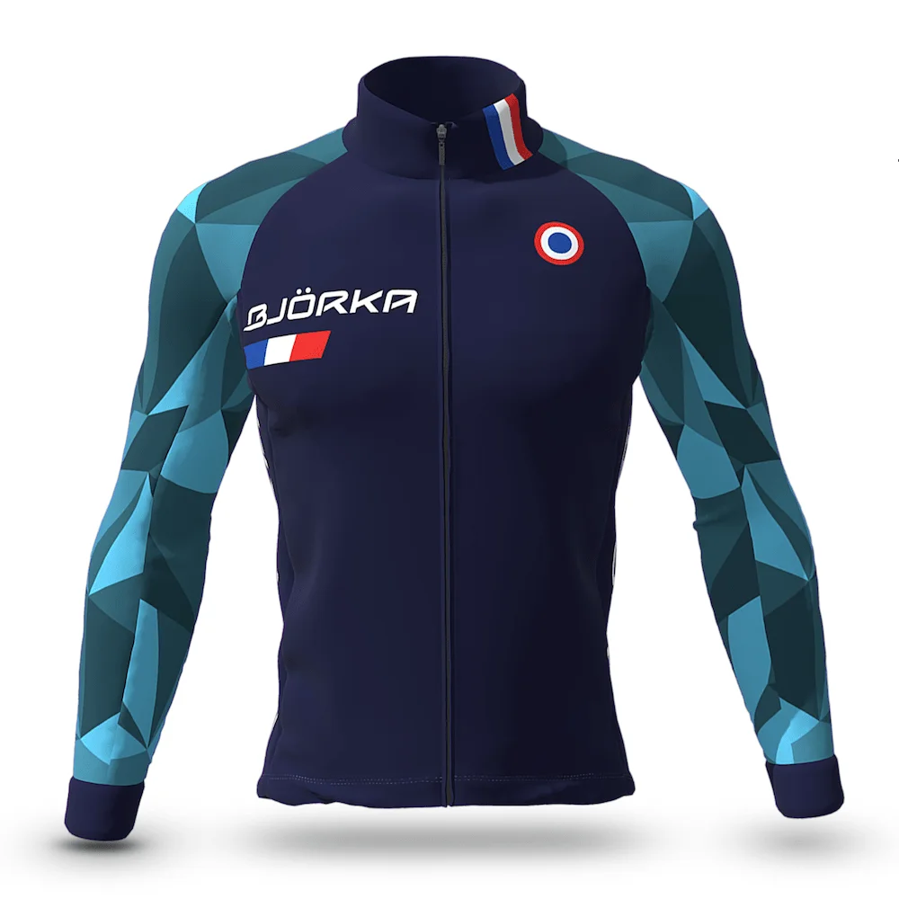 BJORKA Winter Cycling Thermal Fleece Long Sleeve Jerseys Chamarras De Hombres Men\'s Pro Team Bicycle Jackets 3 Rear Pockets Coat