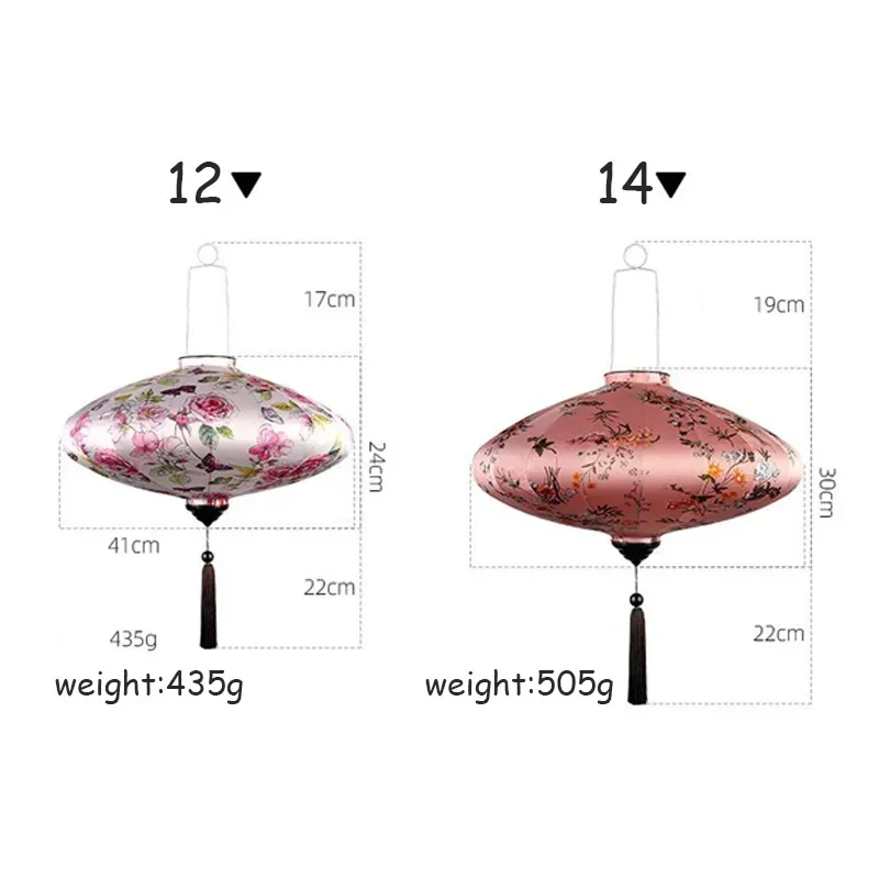 Chinese Lantern Festival Retro Chinese Silk Lantern Flower Bamboo Tassels Print Indoor Decor Christmas Party Home Doorway Decor