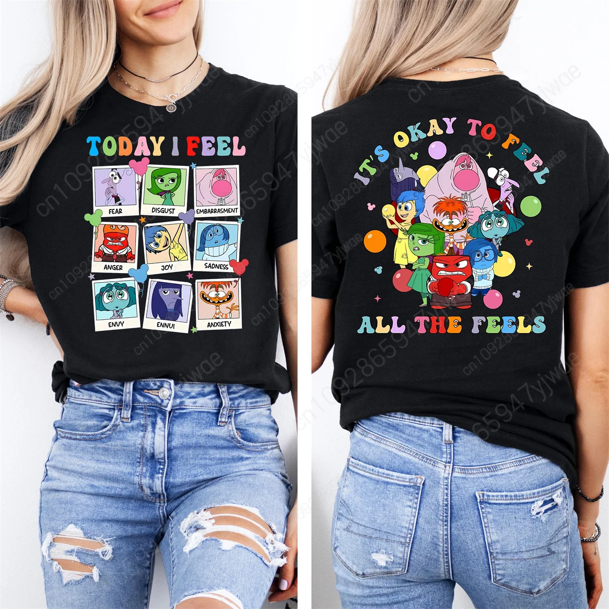 Camiseta de manga corta de algodón transpirable y cómoda para mujer, camiseta de 2 caras Inside Out Ok to Feel All Feelings, verano