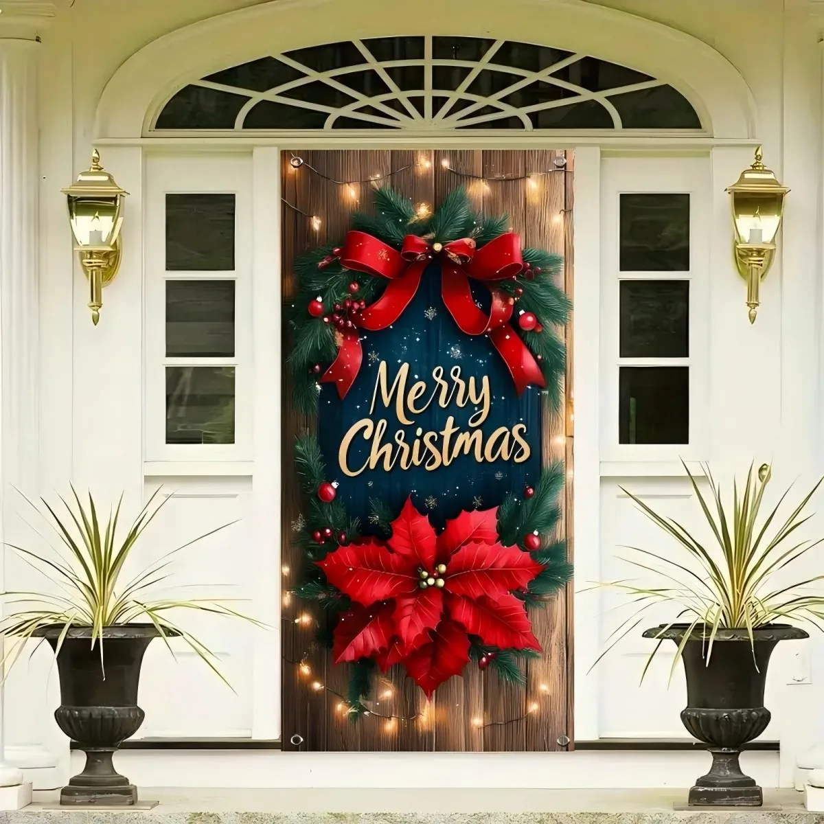 1 Christmas gift door cover photo background cloth to celebrate the New Year Red flowers polyester photo background cloth