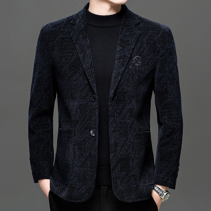 

Quiet Luxury Men's Chenille Blazer in Espresso & Navy Suit Jackets Effortless Sophistication for Business Casual Outfiits Work