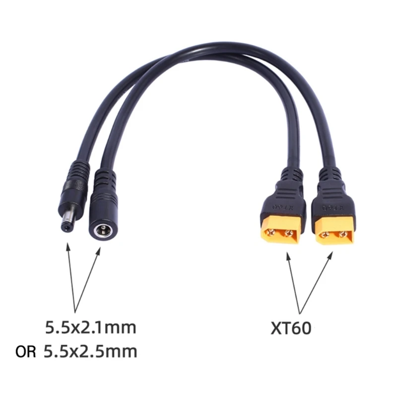 XT60 Male to 5.5x2.1mm/5.5x2.5mm Power Cable for Remote Energy Storage with 5.5x2.1mm/5.5x2.5mm Male/Female Ports