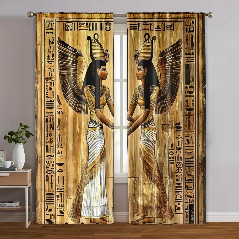 2pcs, Window Curtain Egypt Polyester Woven (without rod) Holiday Ldeal for Home Decor and Privacy