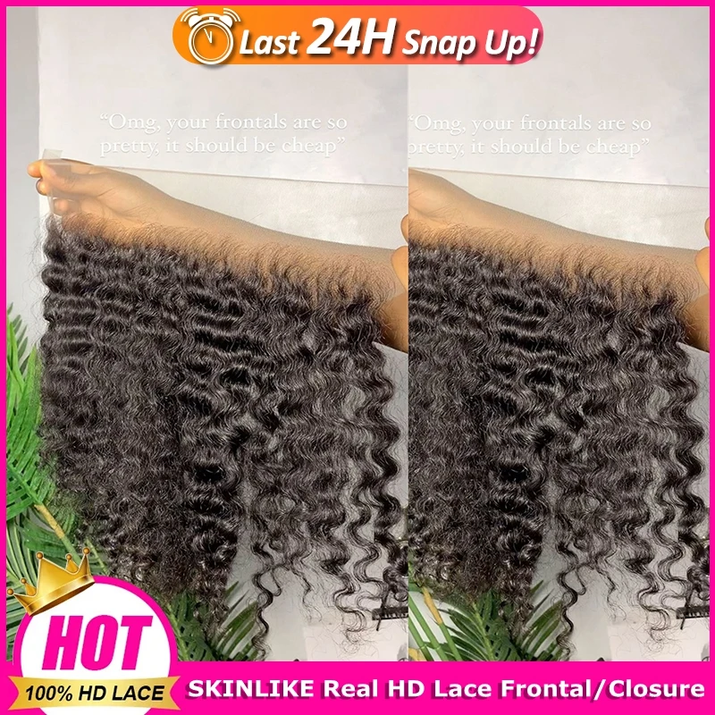 Cheveux humains Deep Wave Full Frmeds Only, Real Invisible HD Lace Melt Skins, Deep Curl, Transparent Lace, Remy Hair, 13x6