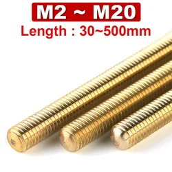 Copper Full Thread Bar Screw Brass Threaded Tooth Strip,Threaded Rod M2 M2.5 M3 M4 M5 M6 M8 M10 M12 M14M16M18M20 Length 30~500mm