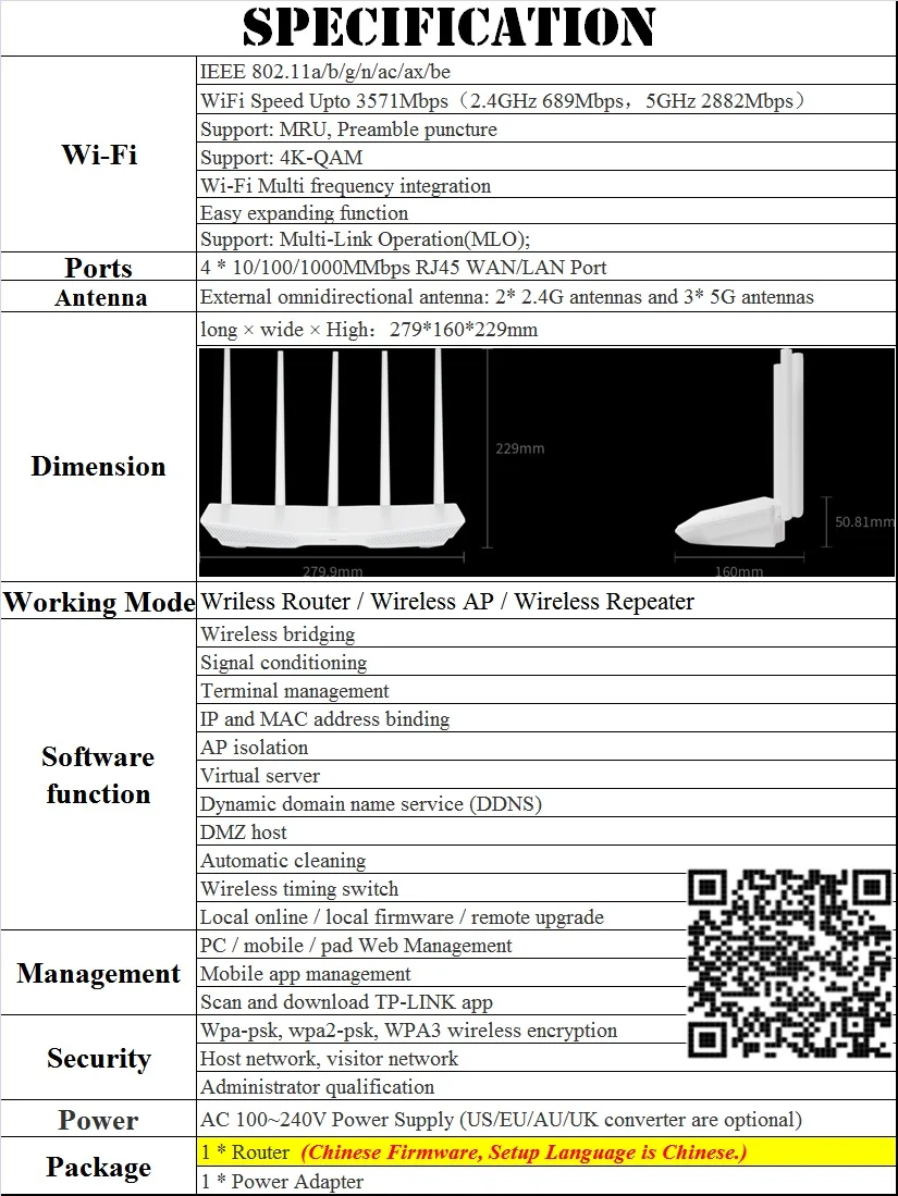 Router IEEE 802.11be WiFi-7, bezprzewodowy router siatkowy WiFi7 3571 mb/s, dwukierunkowy router bezprzewodowy BE3600, 2,4G 689 mb/s, 5G 2882M