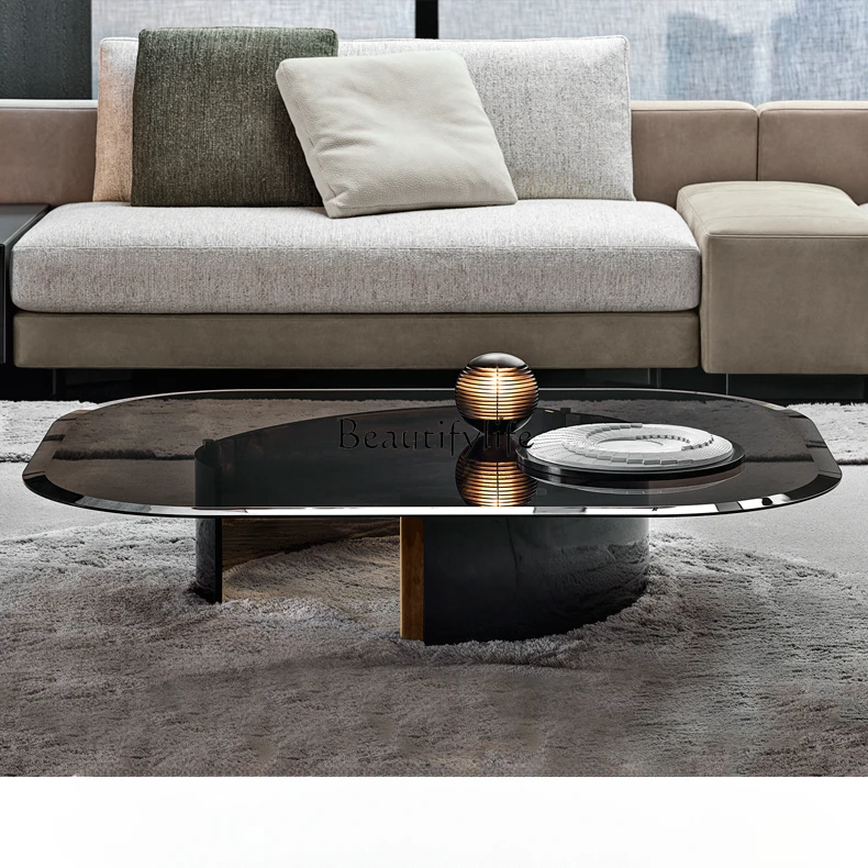 

High-End Villa Light Luxury round Glass Tea Table