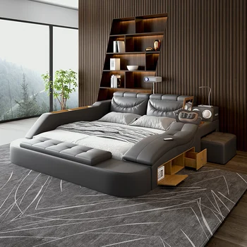 럭셔리 모던 하우스 더블 침대 프레임, 우아한 마사지기, 퀸 사이즈 빌라 침대, 성인 이탈리아 카마 침실 가구