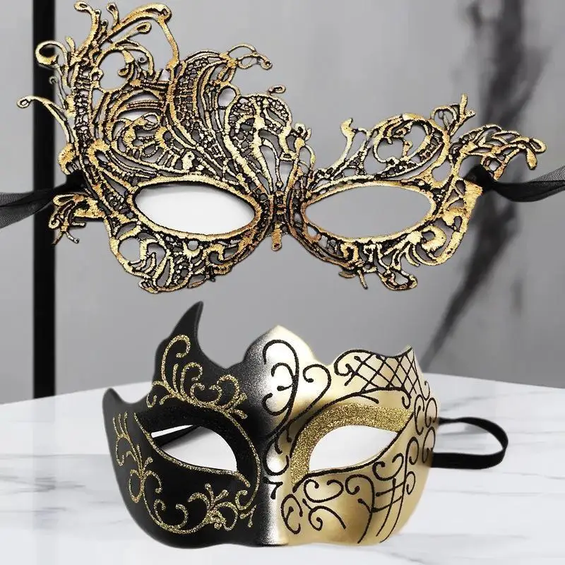 2pcs Elegant Black Lace Masquerade Mask Set For Couples Perfect For Venetian Party Mardi Gras And Halloween Celebrations