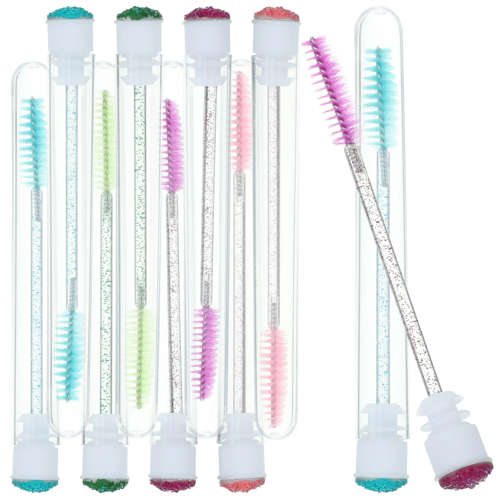 10Pcs Crystal Rod Mascara Brush Set Portable Eyelash Tubes Lash Brow Comb Screw Head Easy Store Travel Makeup Instrument