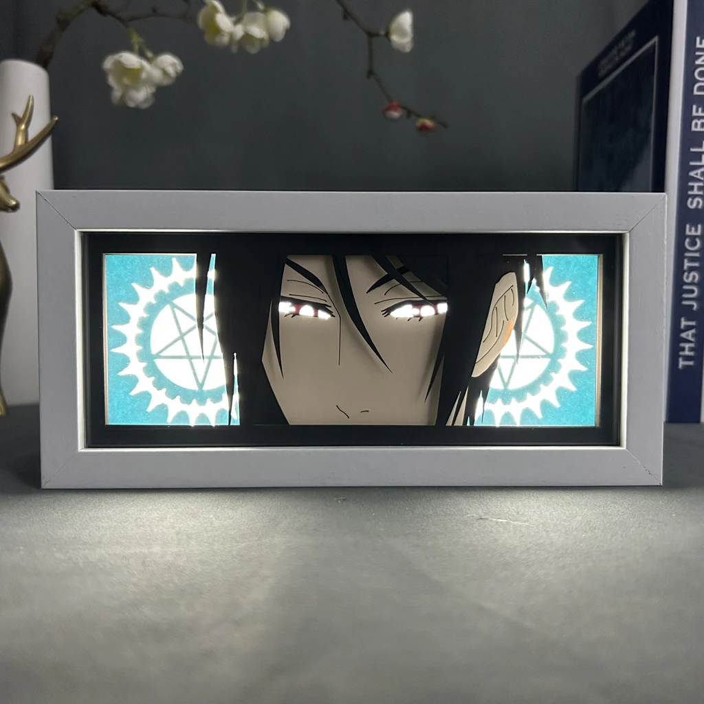 Anime Figures Light Box Black Butler Eye Face Lamp For Bedroom Decoration 3d Paper Cut Diy Table Desk Lamp Manga Decor For Room