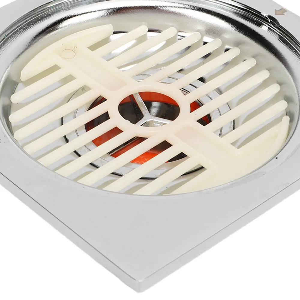 Stainless Steel Floor Drain 4 Inch Size Self-Sealing Shower Drain Square Shape Removable Hair Catcher Shower Floor Drain Balcony