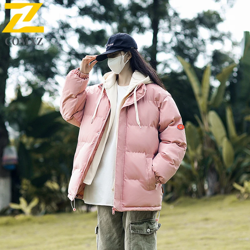 Heren parka jas warme losse nep tweedelige pure kleur straat winterjas wandelen reizen winddicht verdikte trendy broodjas